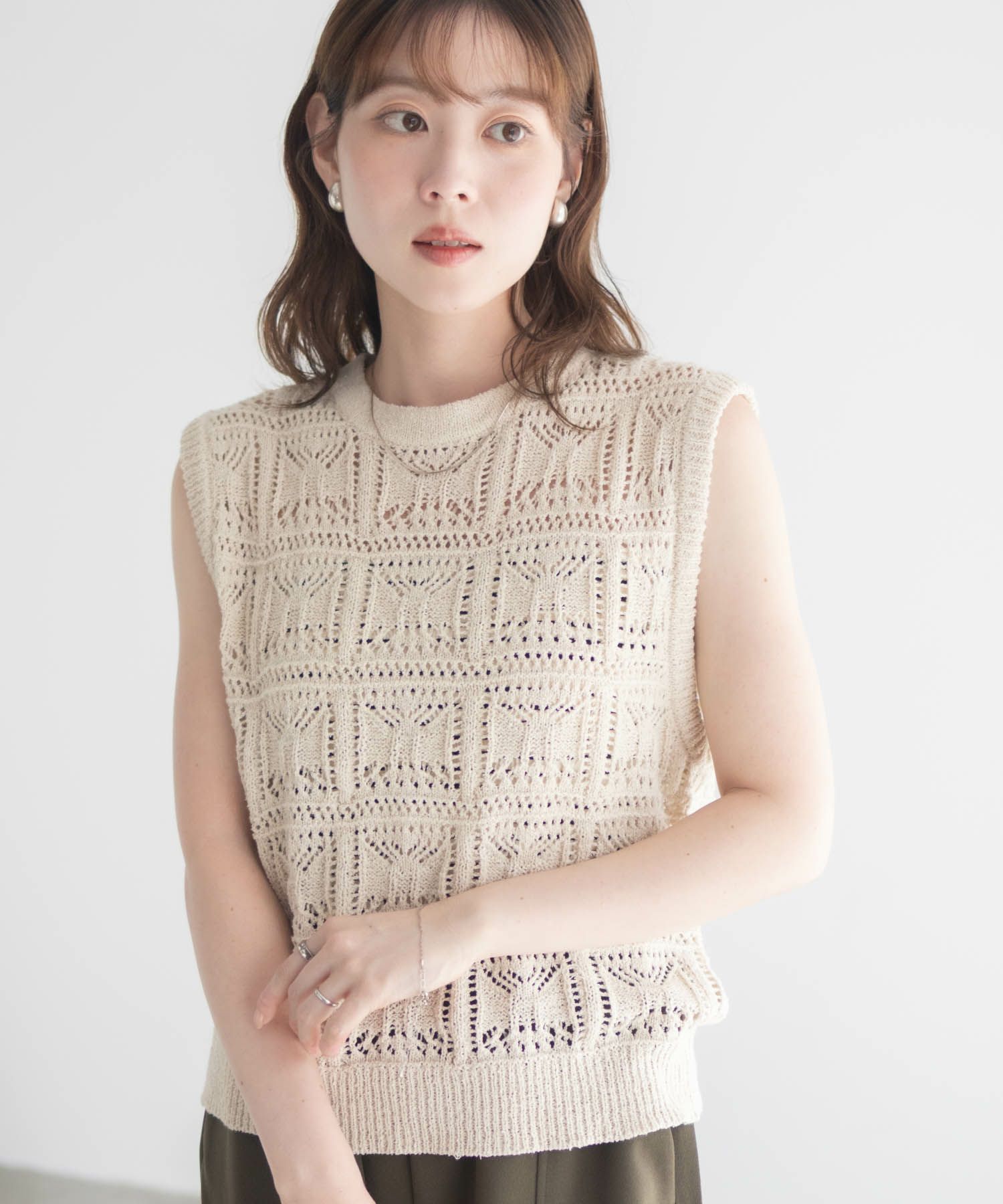 [さらに50%OFF]milli de l'air 幾何柄編みニットベスト レディース商品画像-10