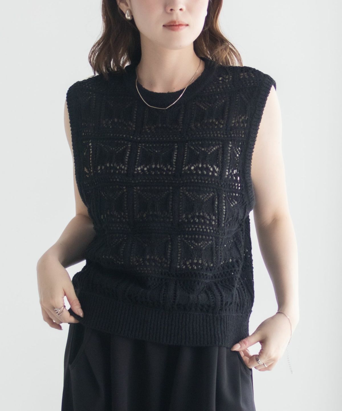 milli de l'air 幾何柄編みニットベスト レディース