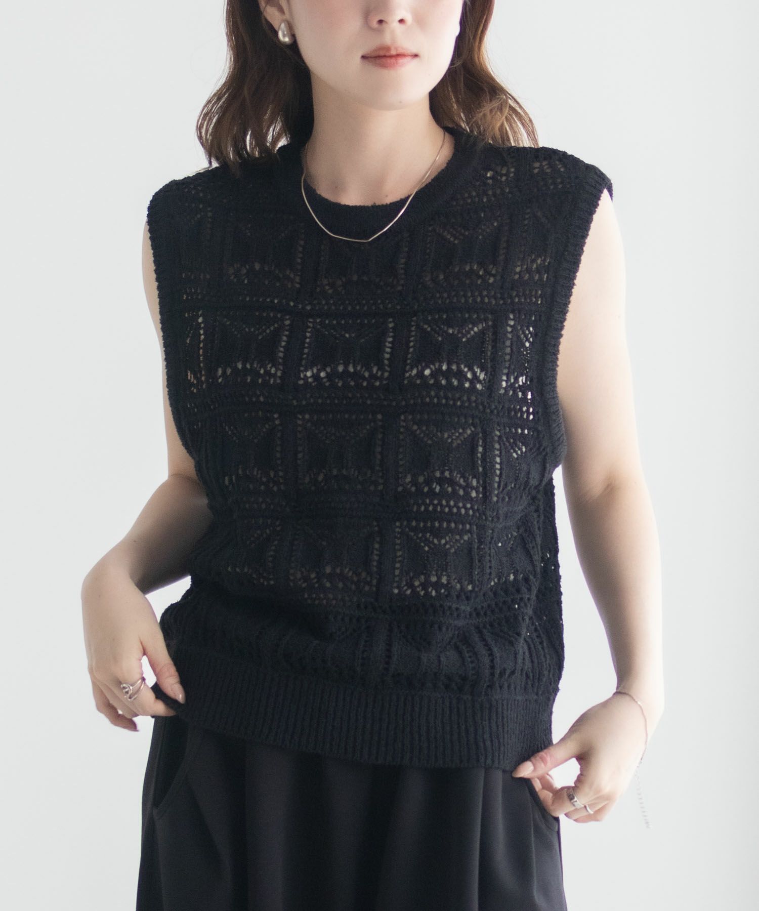 [さらに50%OFF]milli de l'air 幾何柄編みニットベスト レディース商品サムネイル-14
