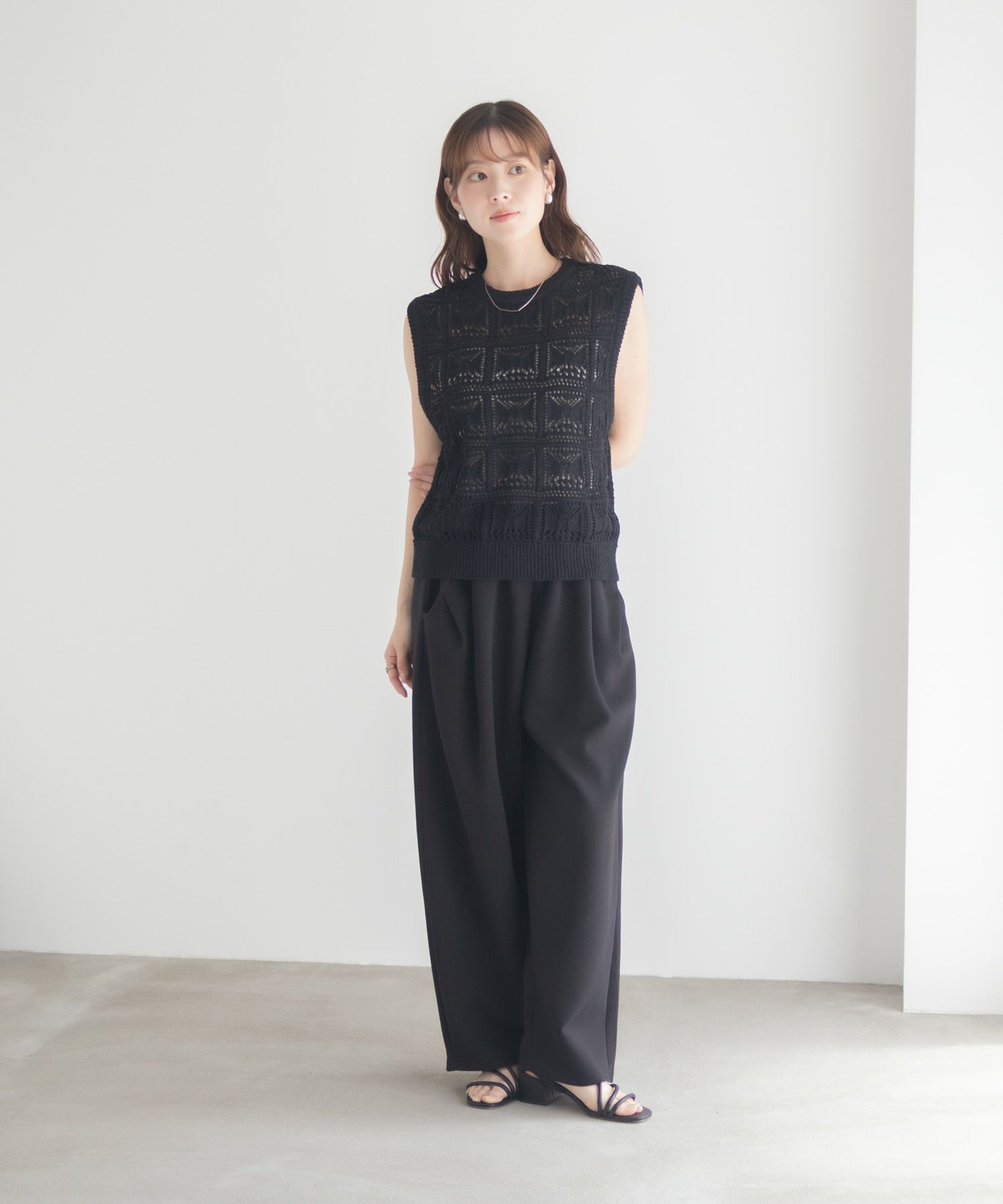 milli de l'air 幾何柄編みニットベスト レディース