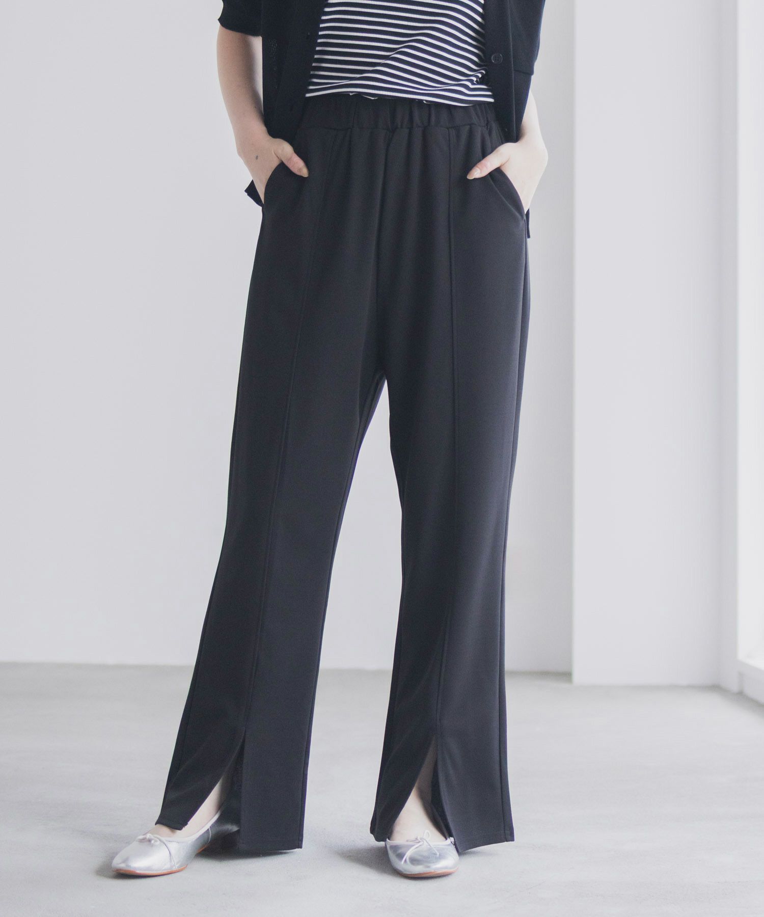 milli de l'air カットジョーゼットスリットパンツ レディース