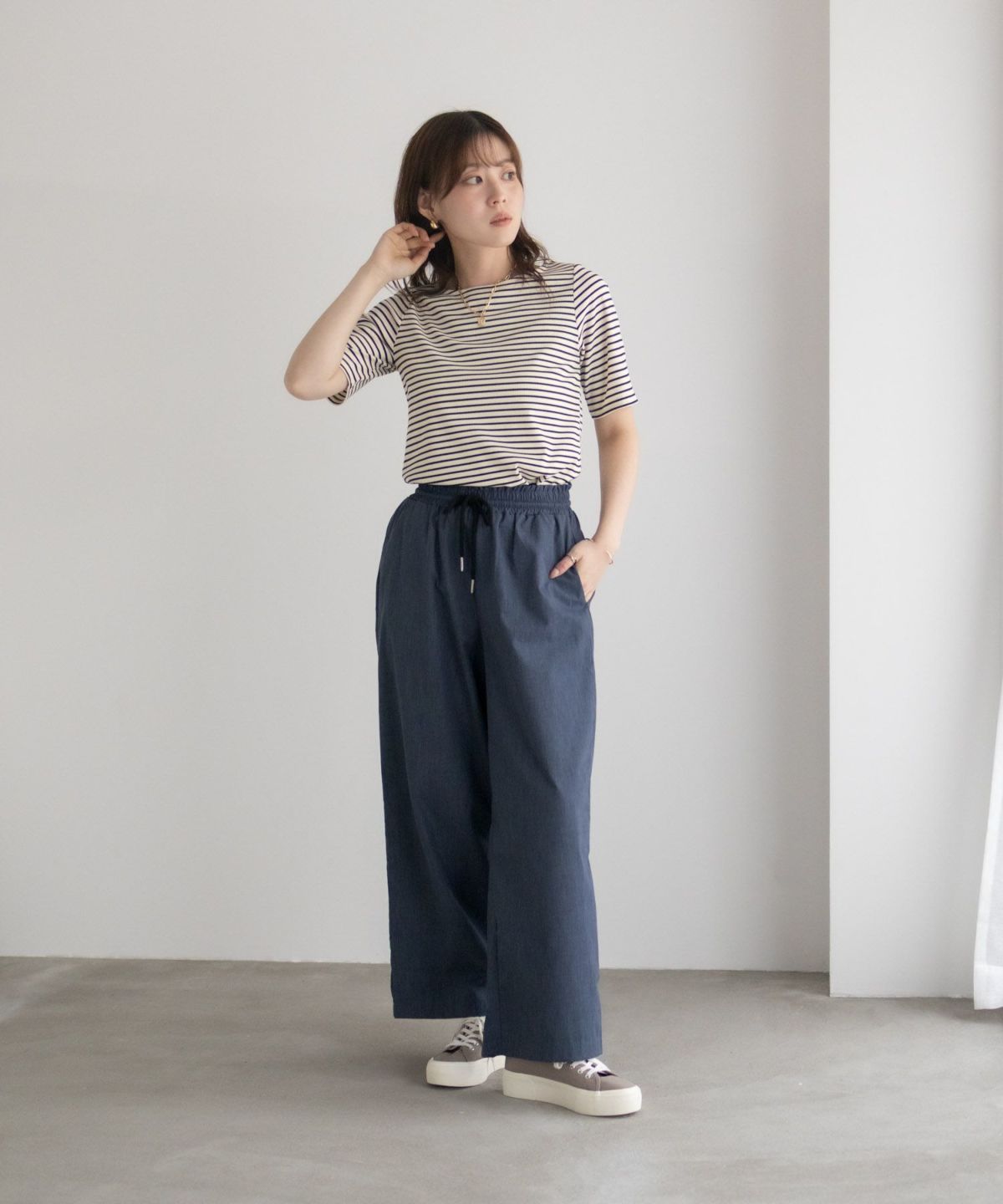 milli de l'air デニムライクセミワイドパンツ レディース