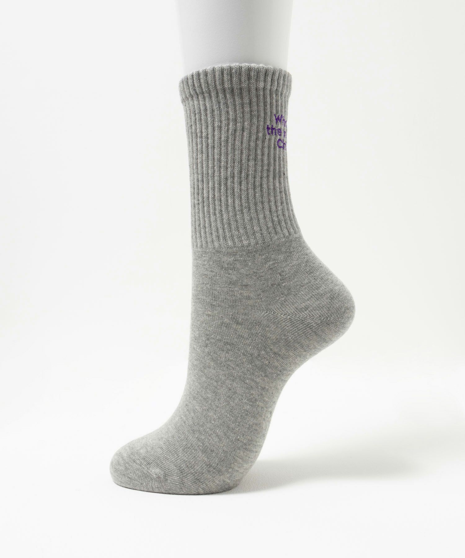 NAVY  リブクルーソックス ロゴ刺繍 レディース商品画像-2