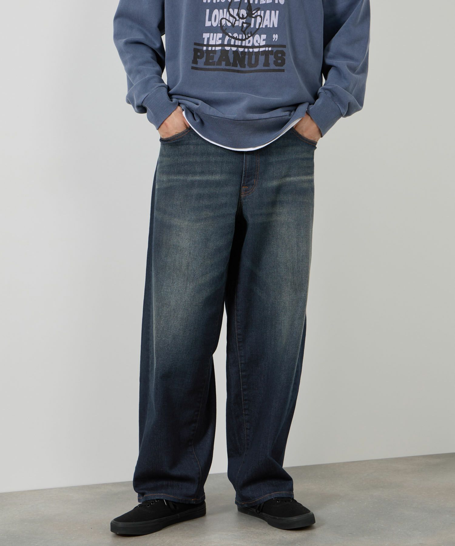 NAVY  毎日はきたくなるデニム「マイデニ」 バレルレッグ ワイドパンツ メンズ商品サムネイル-1