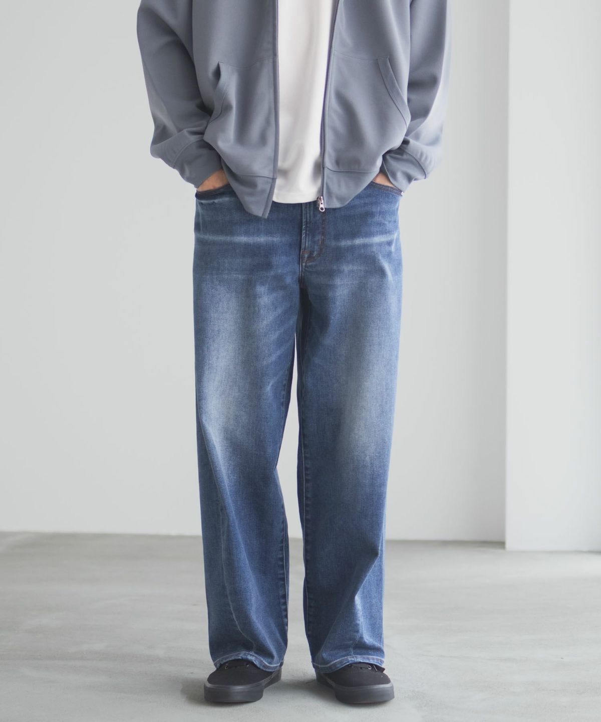 NAVY 毎日はきたくなるデニム「マイデニ」 バレルレッグ ワイドパンツ メンズ