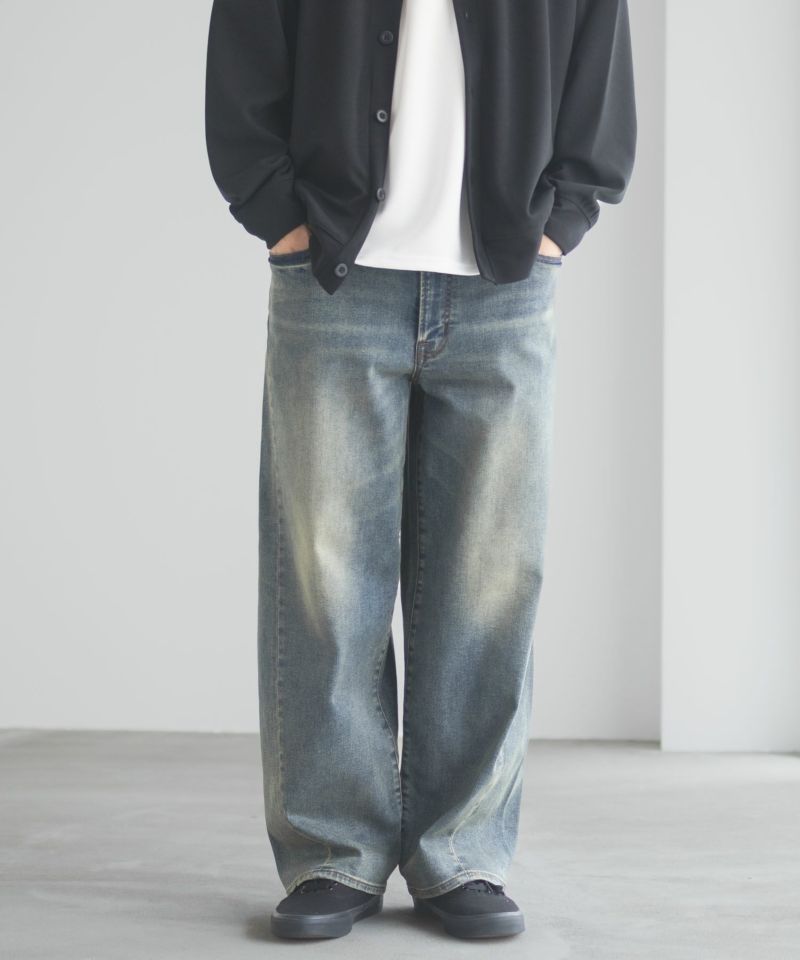 NAVY  毎日はきたくなるデニム「マイデニ」 バレルレッグ ワイドパンツ メンズ商品画像-3