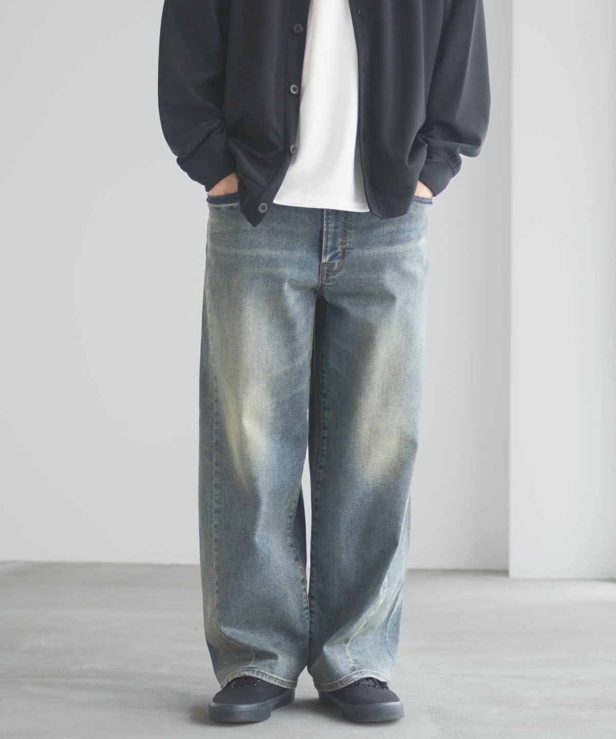 NAVY 毎日はきたくなるデニム「マイデニ」 バレルレッグ ワイドパンツ メンズ