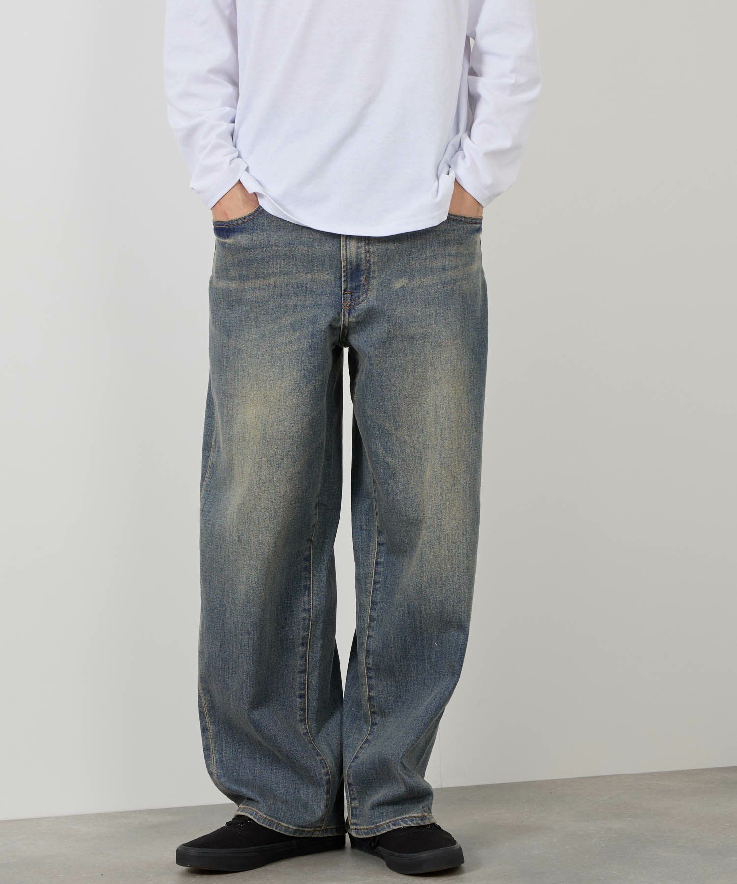 NAVY  毎日はきたくなるデニム「マイデニ」 バレルレッグ ワイドパンツ メンズ商品サムネイル-4