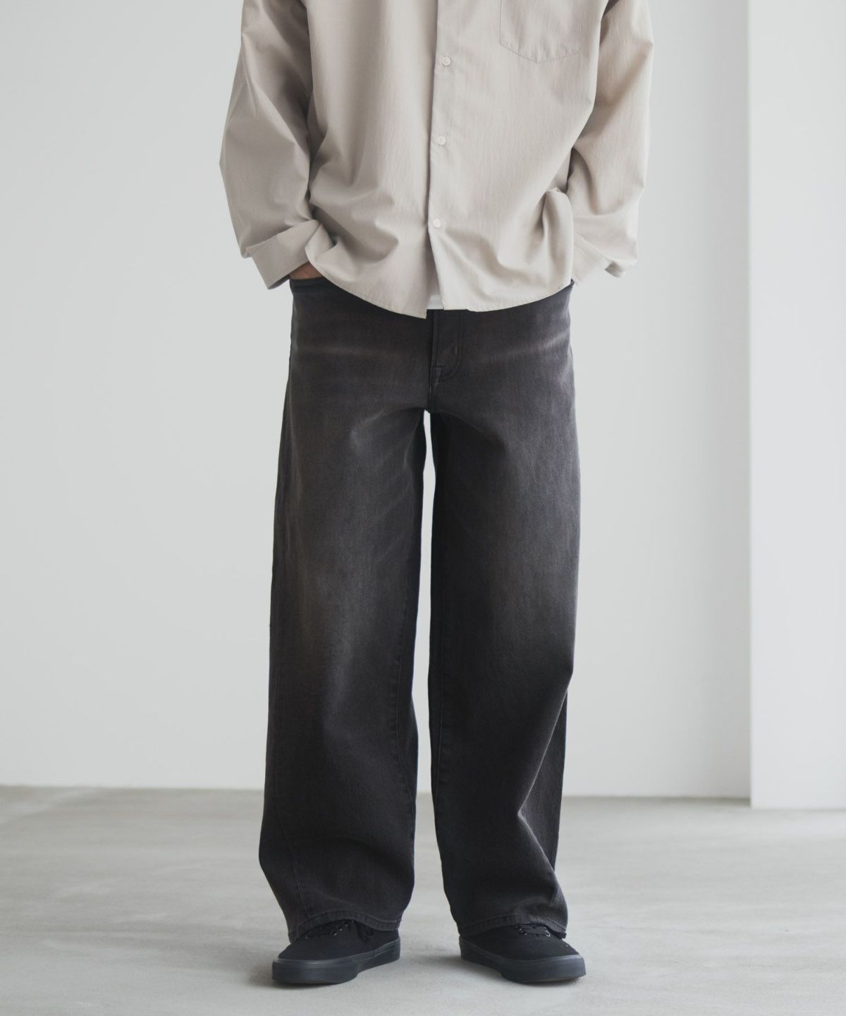 NAVY 毎日はきたくなるデニム「マイデニ」 バレルレッグ ワイドパンツ メンズ