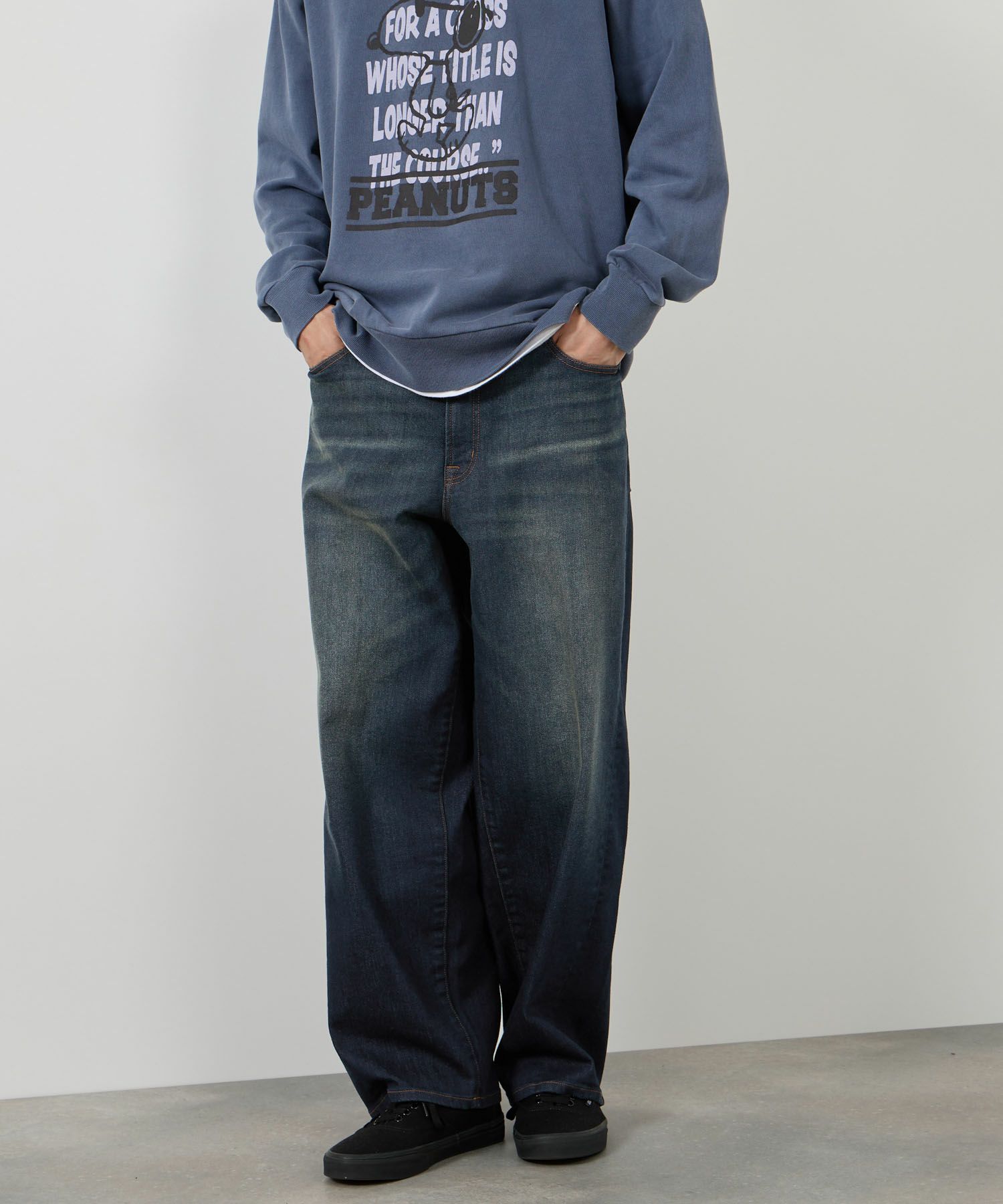 NAVY  毎日はきたくなるデニム「マイデニ」 バレルレッグ ワイドパンツ メンズ商品サムネイル-6