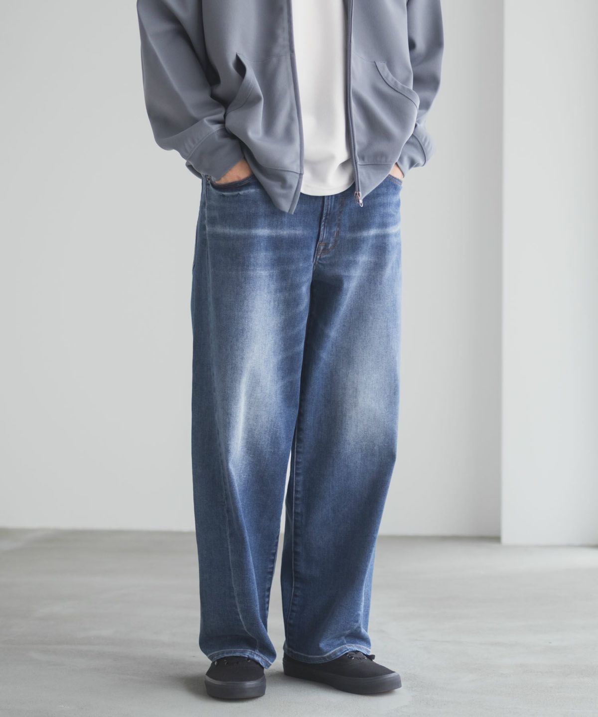 NAVY 毎日はきたくなるデニム「マイデニ」 バレルレッグ ワイドパンツ メンズ