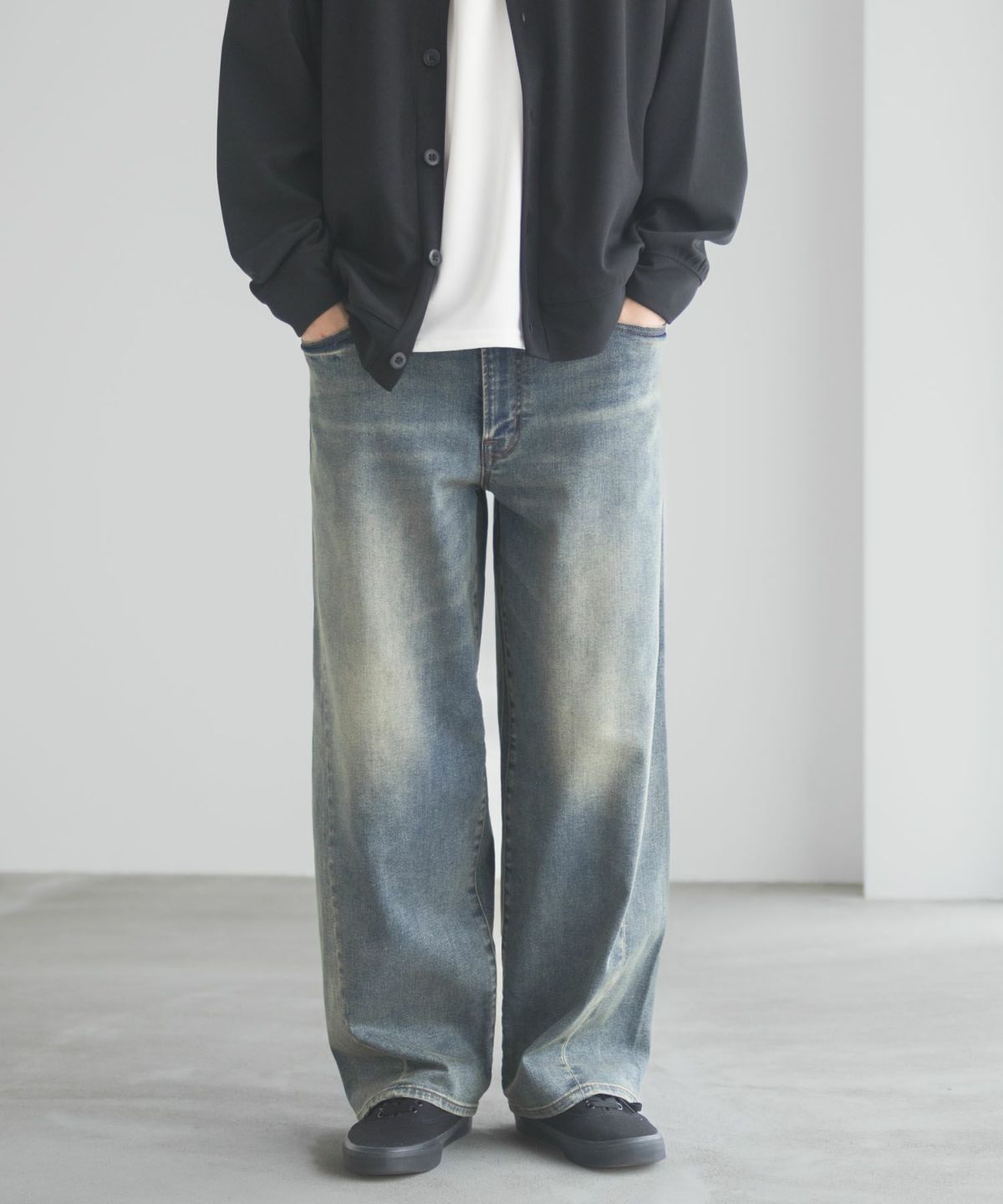 NAVY 毎日はきたくなるデニム「マイデニ」 バレルレッグ ワイドパンツ メンズ