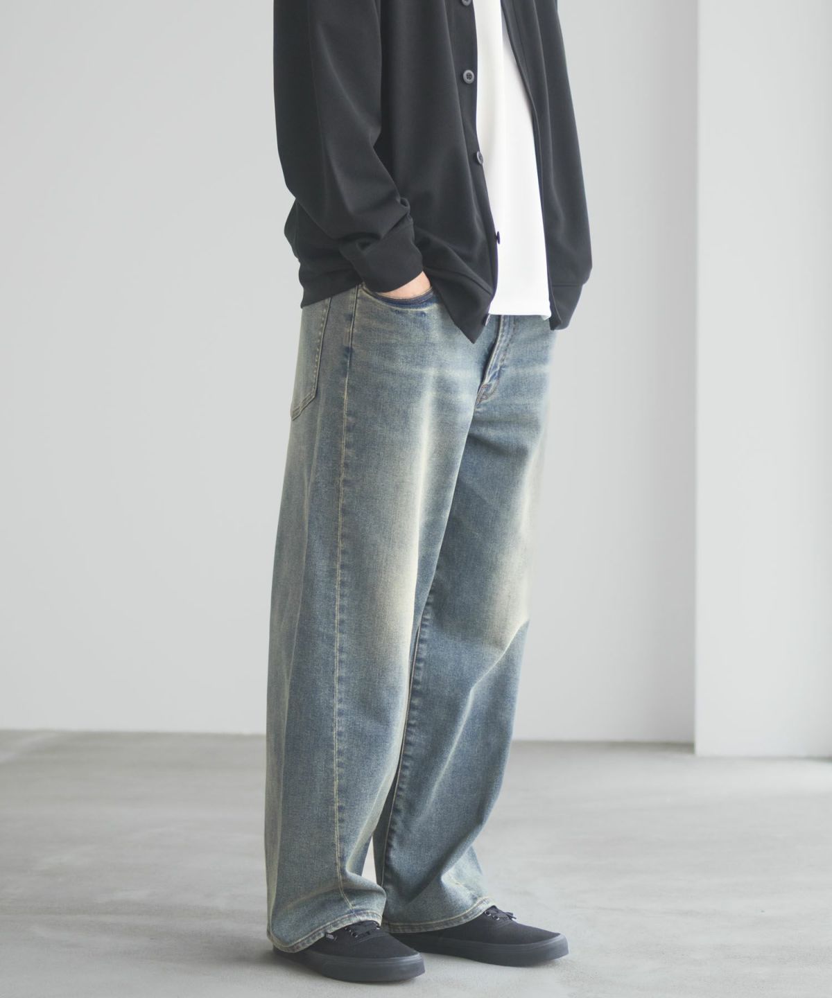 NAVY 毎日はきたくなるデニム「マイデニ」 バレルレッグ ワイドパンツ メンズ