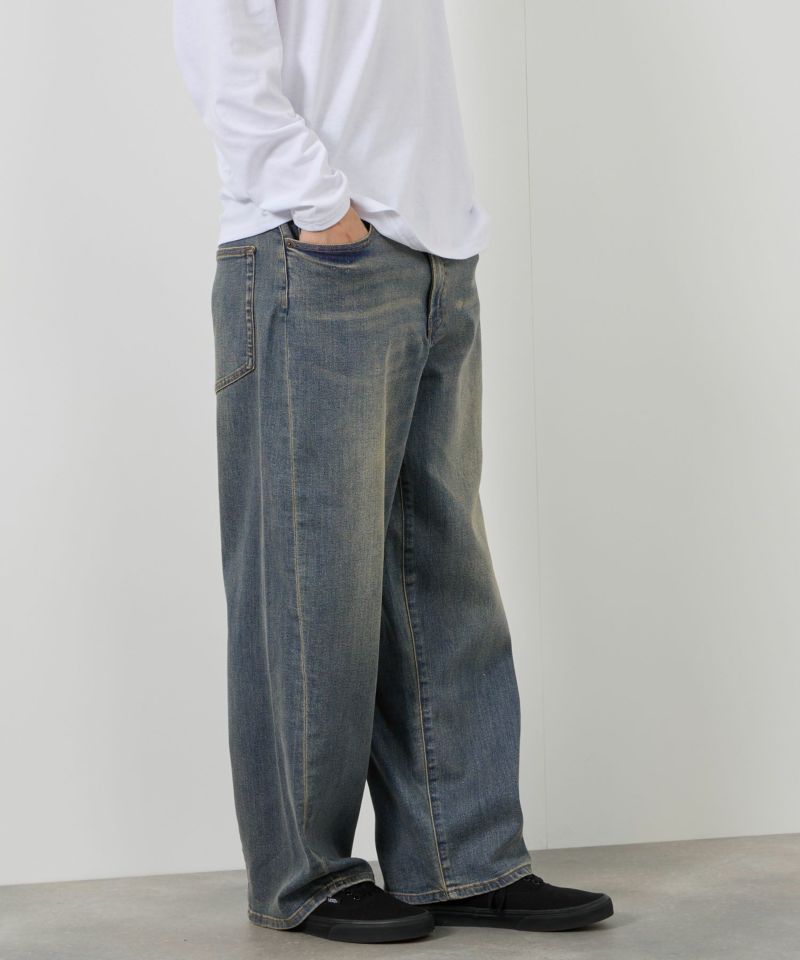 NAVY  毎日はきたくなるデニム「マイデニ」 バレルレッグ ワイドパンツ メンズ商品画像-17