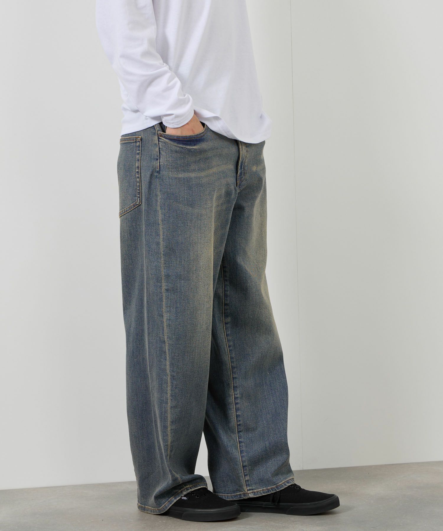 NAVY 毎日はきたくなるデニム「マイデニ」 バレルレッグ ワイドパンツ メンズ