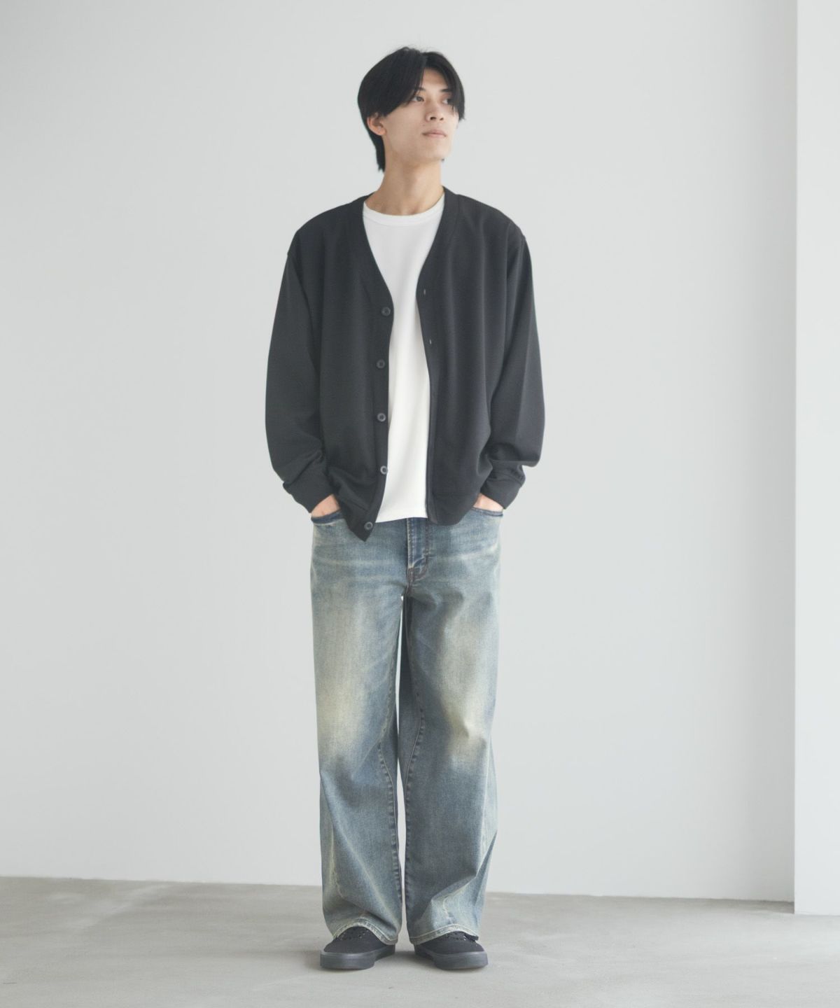 NAVY 毎日はきたくなるデニム「マイデニ」 バレルレッグ ワイドパンツ メンズ