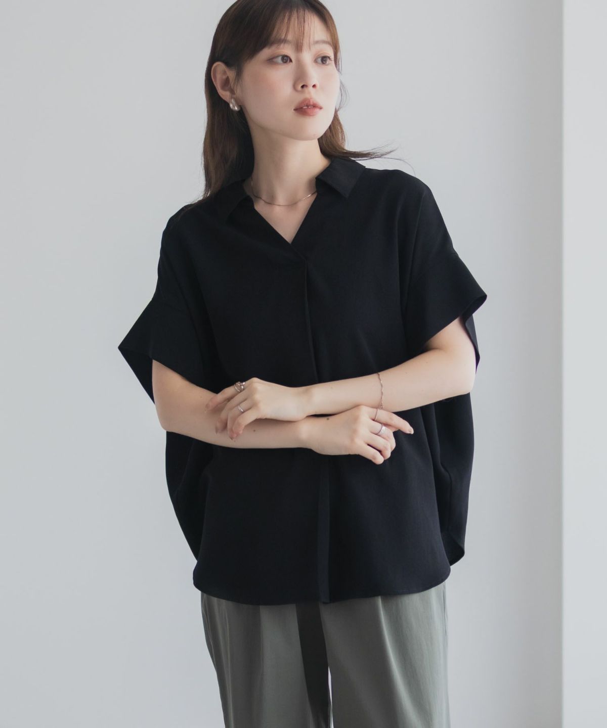 nAvy スキッパーブラウス レディース