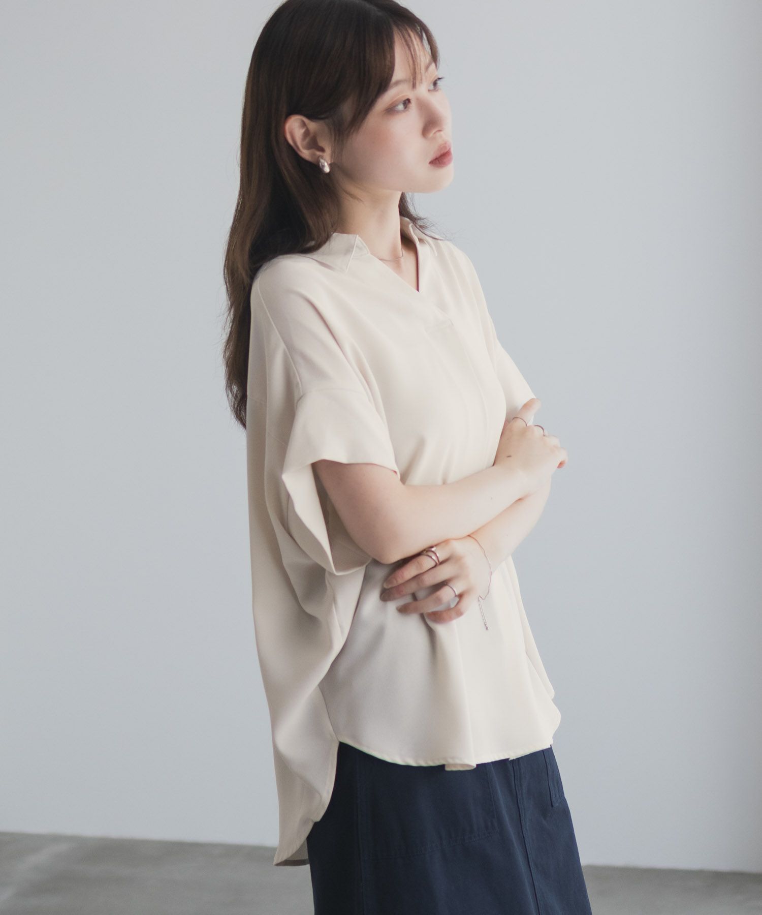 nAvy スキッパーブラウス レディース