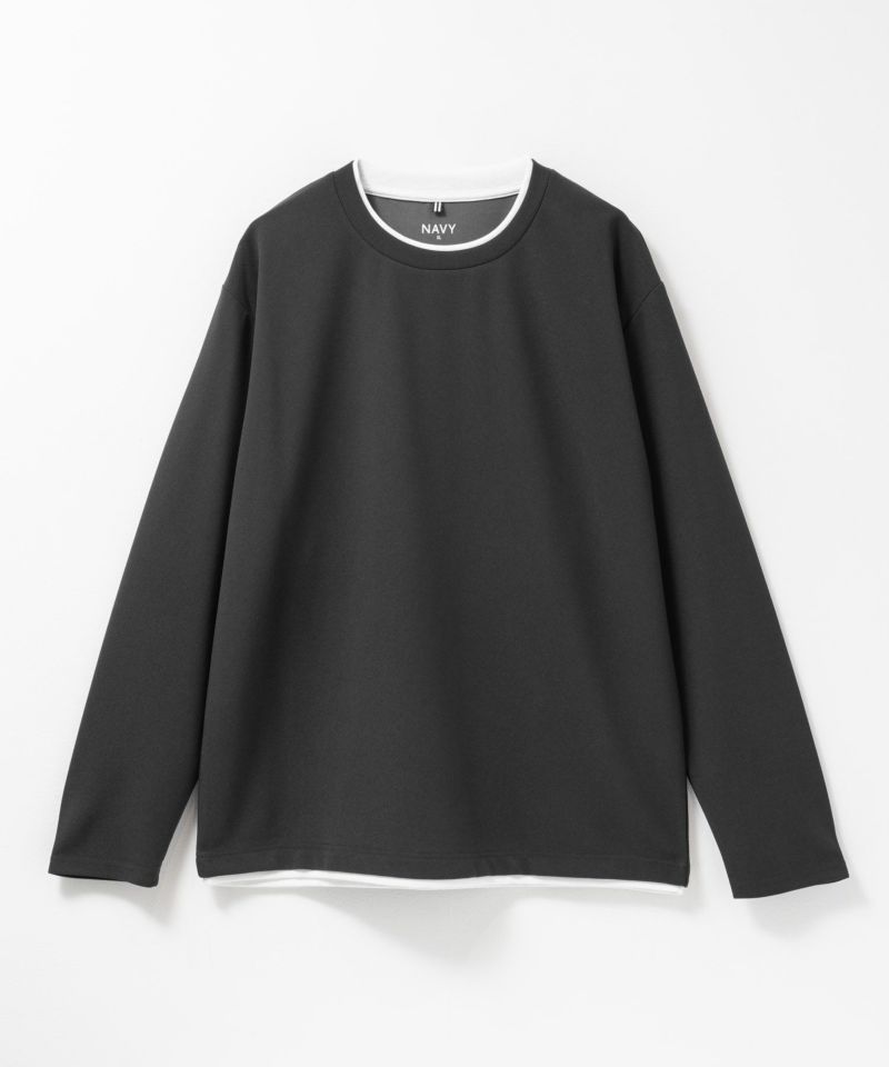 NAVY 時短フェイクレイヤードクルーネック長袖Tシャツ メンズ商品画像-1