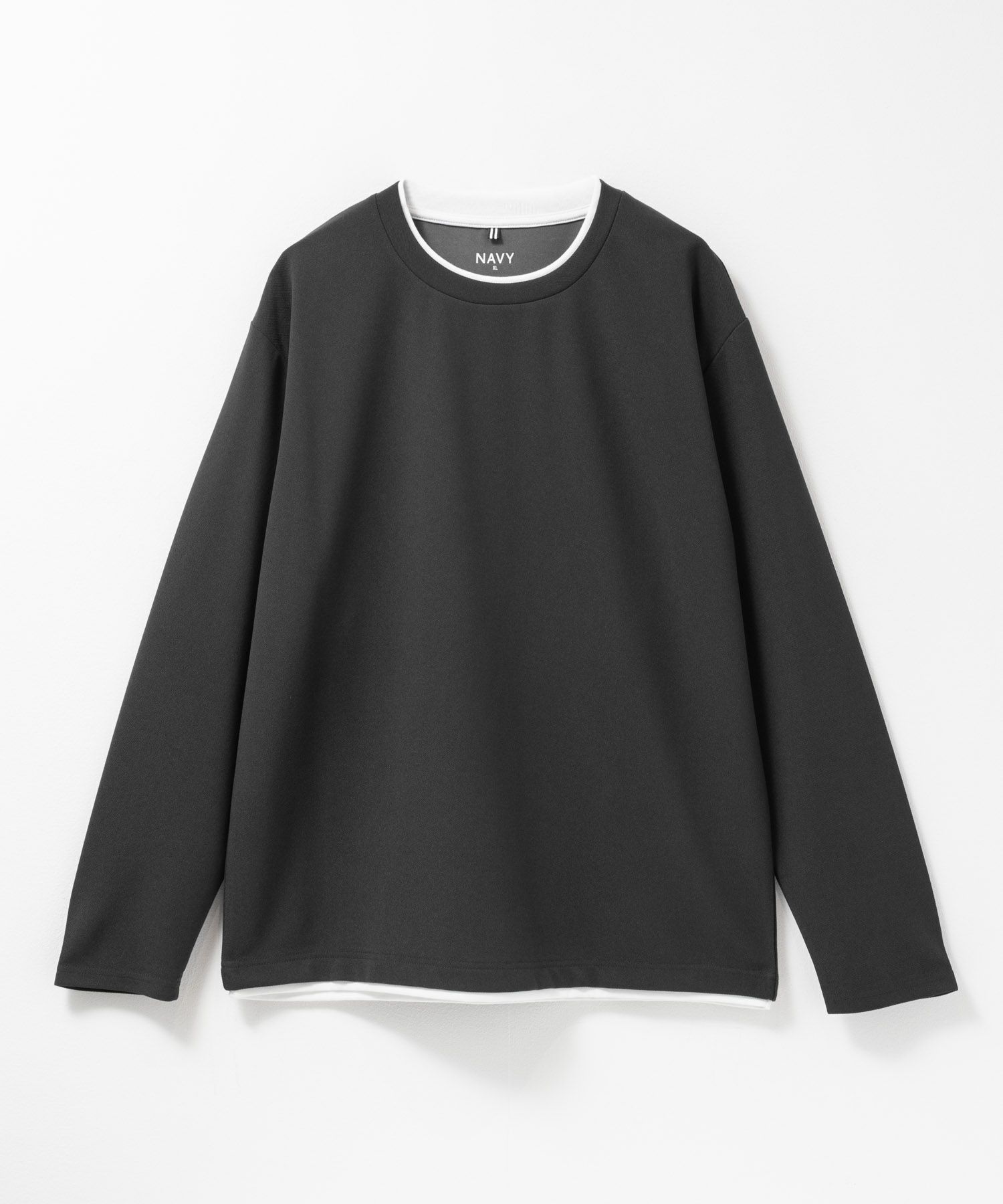 NAVY 時短フェイクレイヤードクルーネック長袖Tシャツ メンズ