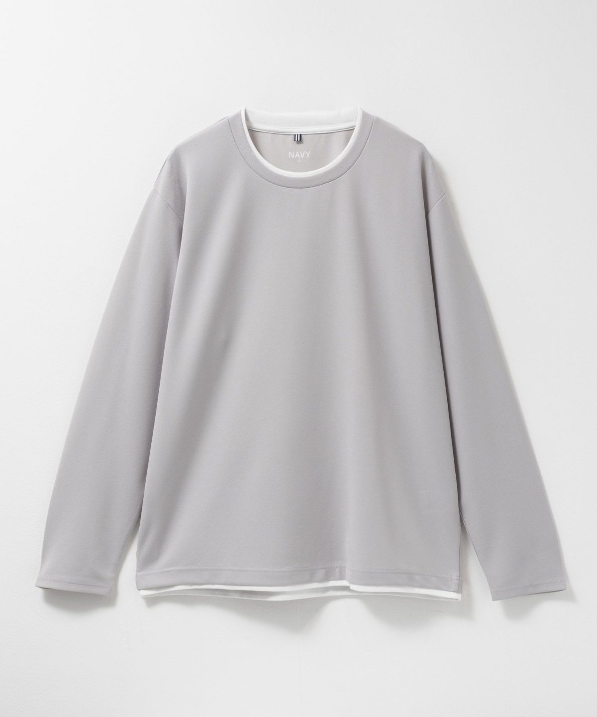 NAVY 時短フェイクレイヤードクルーネック長袖Tシャツ メンズ