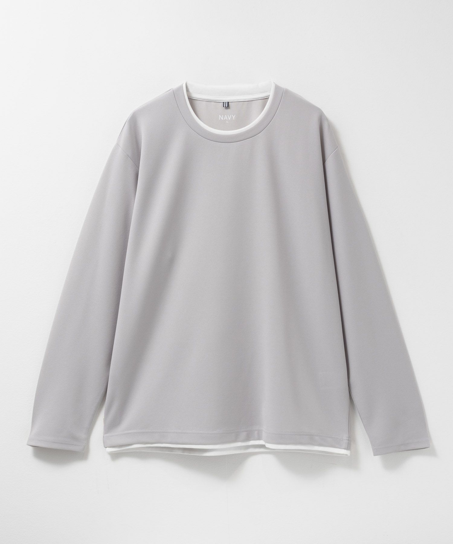 NAVY 時短フェイクレイヤードクルーネック長袖Tシャツ メンズ