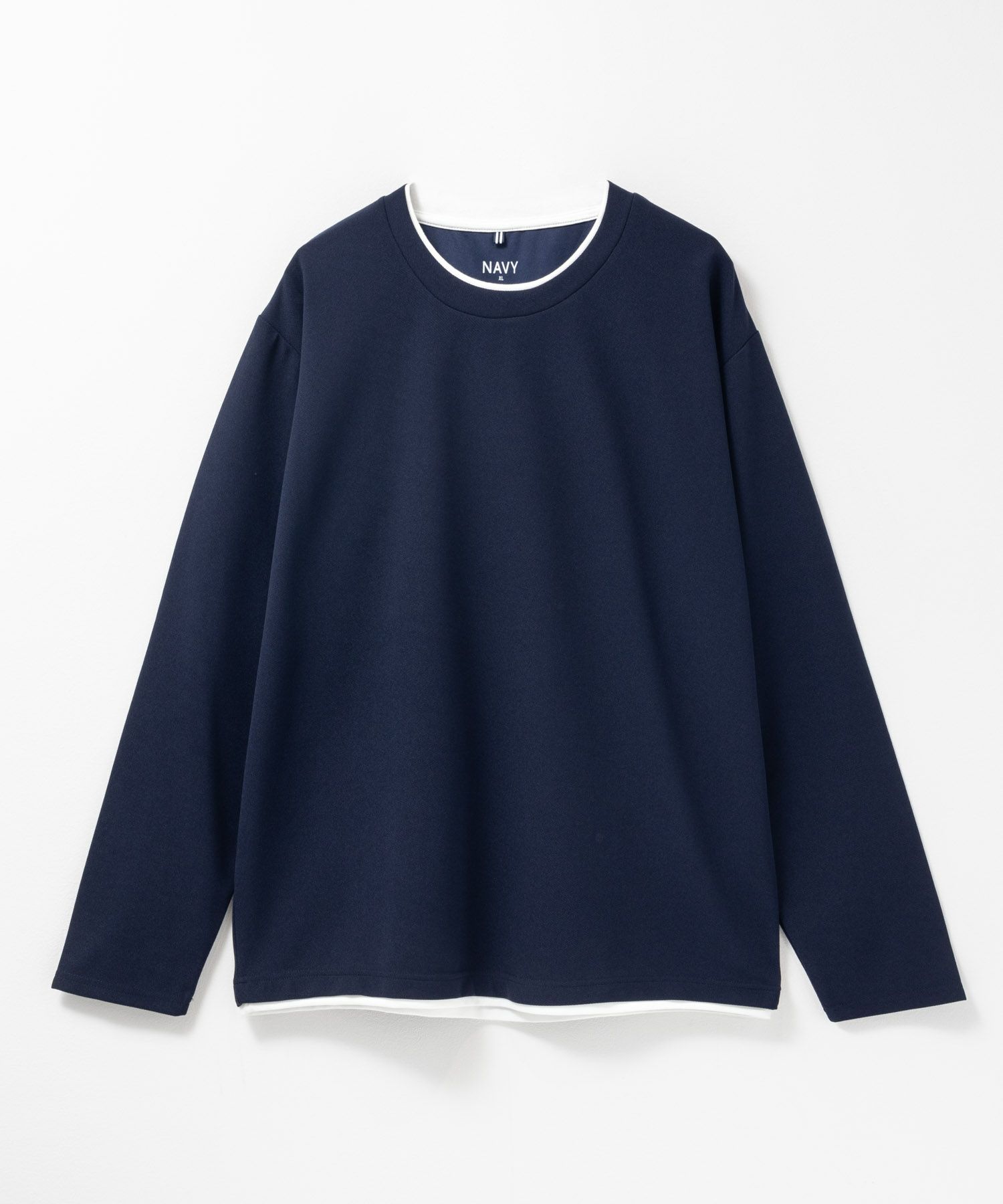 NAVY  時短フェイクレイヤードクルーネック長袖Tシャツ メンズ商品サムネイル-5