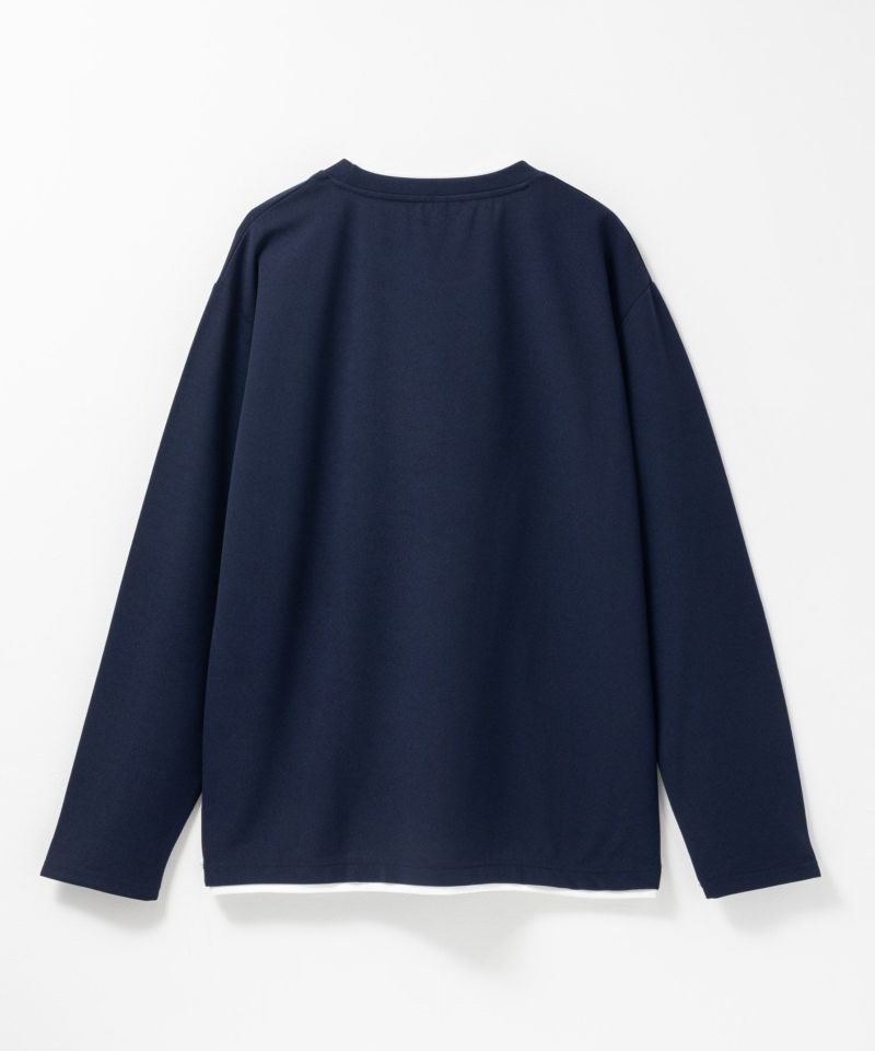 NAVY  時短フェイクレイヤードクルーネック長袖Tシャツ メンズ商品画像-6