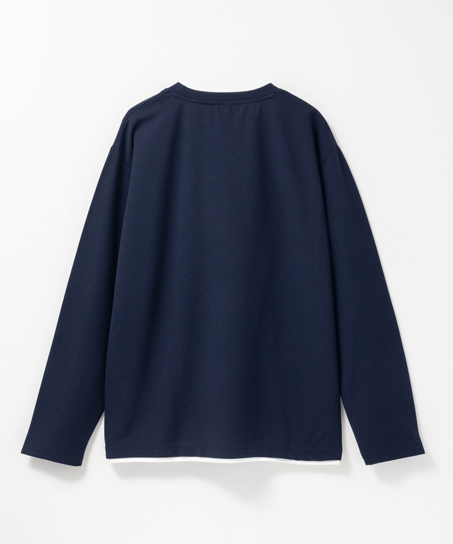 NAVY 時短フェイクレイヤードクルーネック長袖Tシャツ メンズ