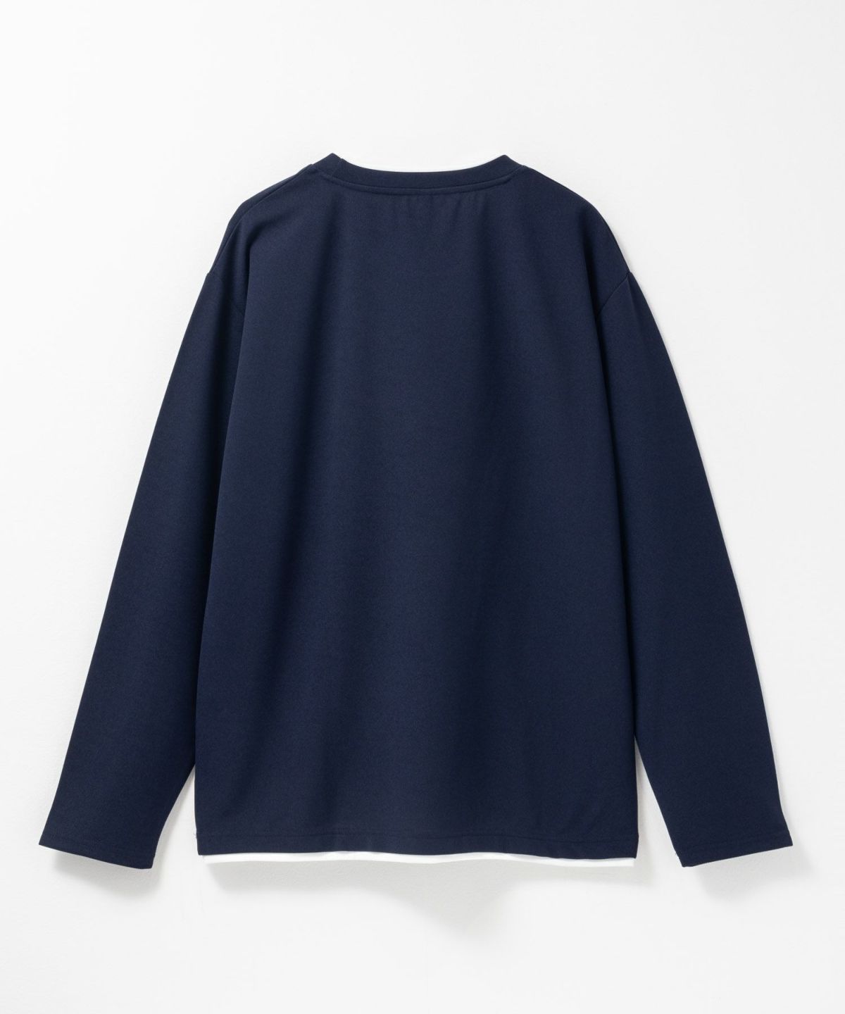 NAVY 時短フェイクレイヤードクルーネック長袖Tシャツ メンズ