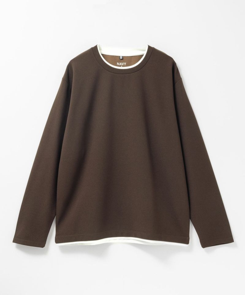 NAVY  時短フェイクレイヤードクルーネック長袖Tシャツ メンズ商品画像-7