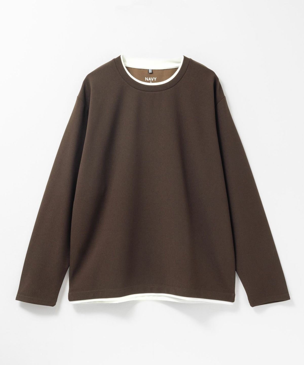 NAVY 時短フェイクレイヤードクルーネック長袖Tシャツ メンズ