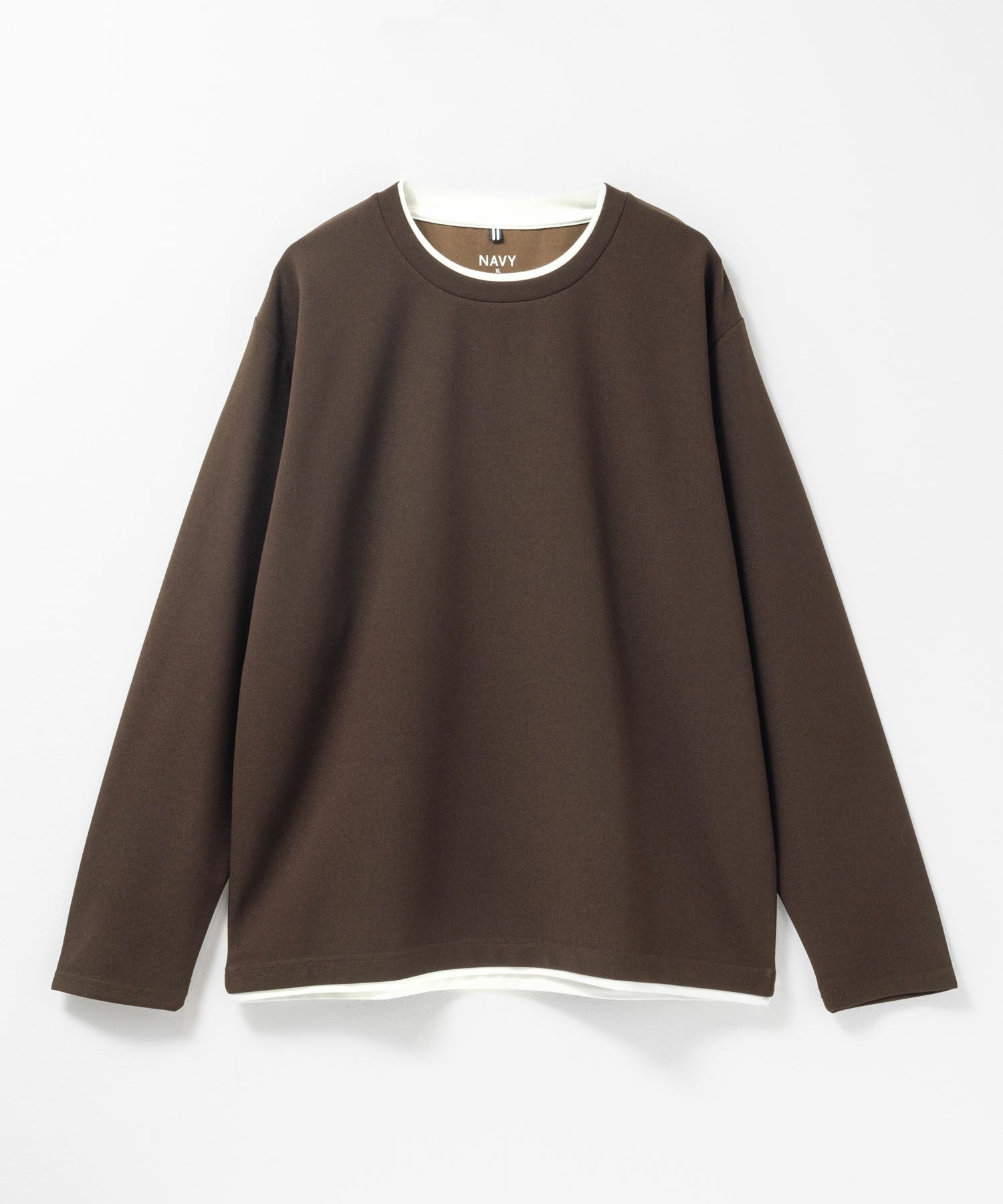 NAVY 時短フェイクレイヤードクルーネック長袖Tシャツ メンズ