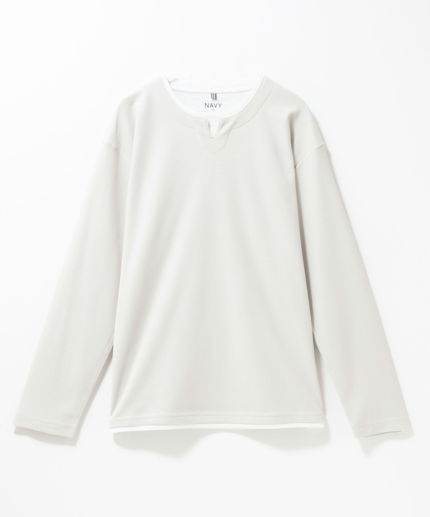 NAVY  時短フェイクレイヤードワッフルキーネックTシャツ メンズ商品サムネイル-3