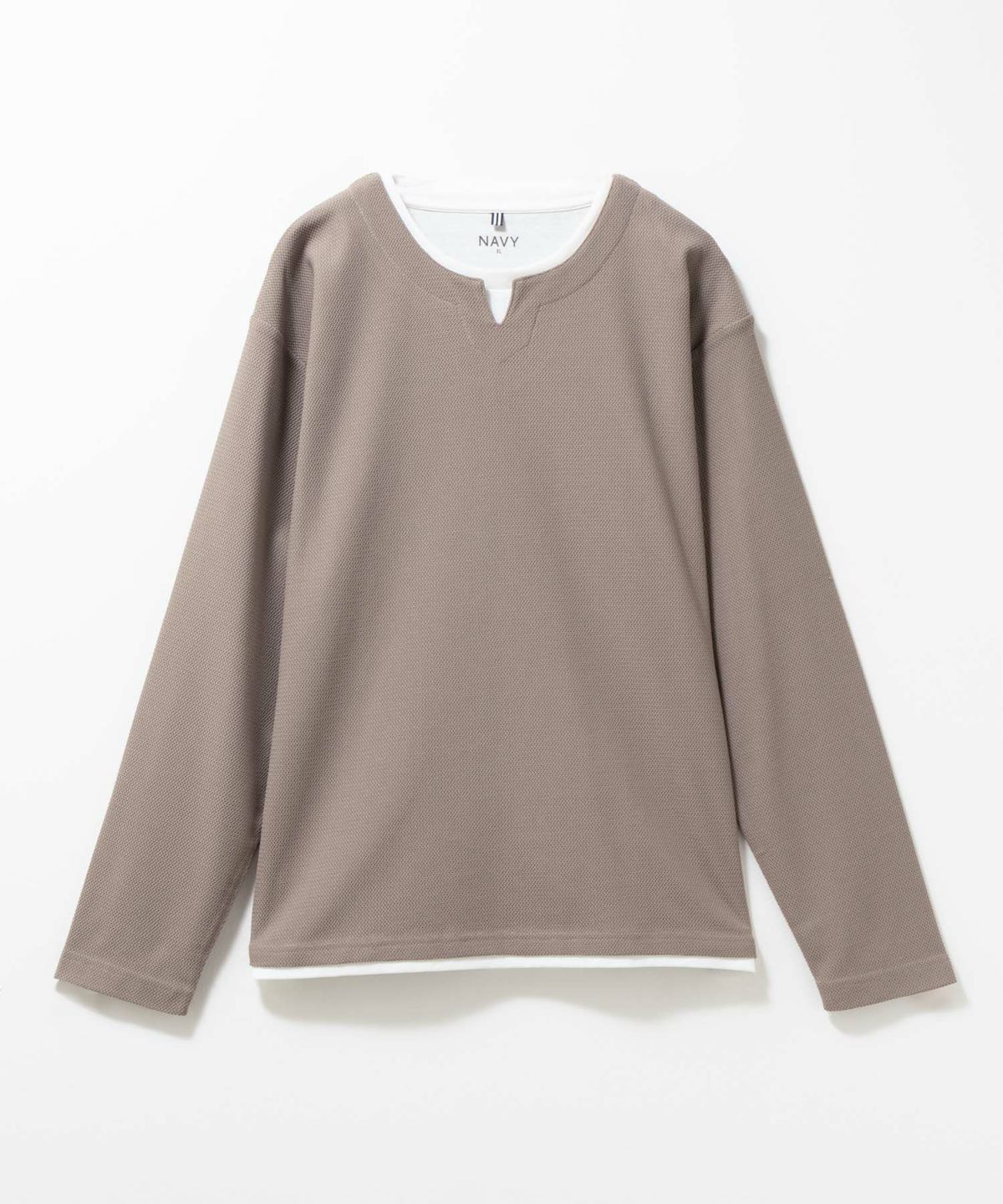 NAVY 時短フェイクレイヤードワッフルキーネックTシャツ メンズ