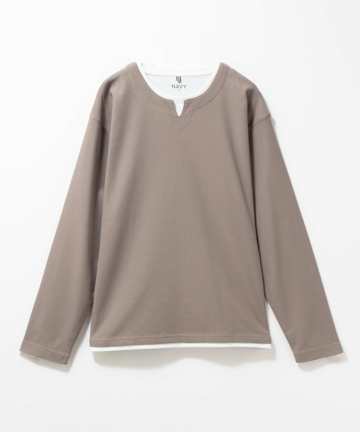 NAVY 時短フェイクレイヤードワッフルキーネックTシャツ メンズ