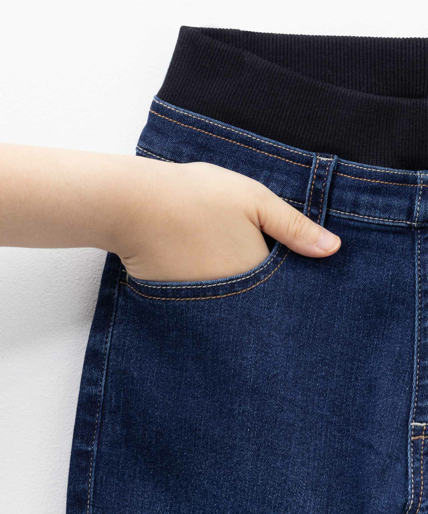 NAVY  のびるモン ストレッチデニムストレートパンツ ウエストリブパンツ キッズ商品画像-14