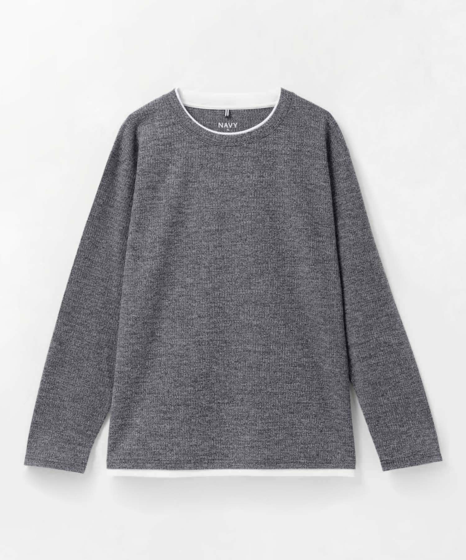 NAVY  時短メランジダブルクルーネックTシャツ メンズ商品サムネイル-1