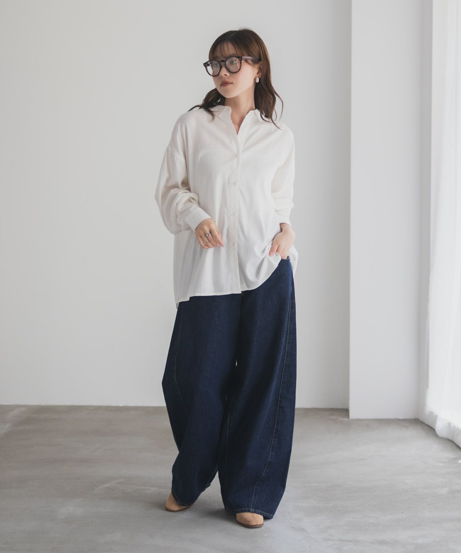 nAvy バックタック前開きシャツ レディース