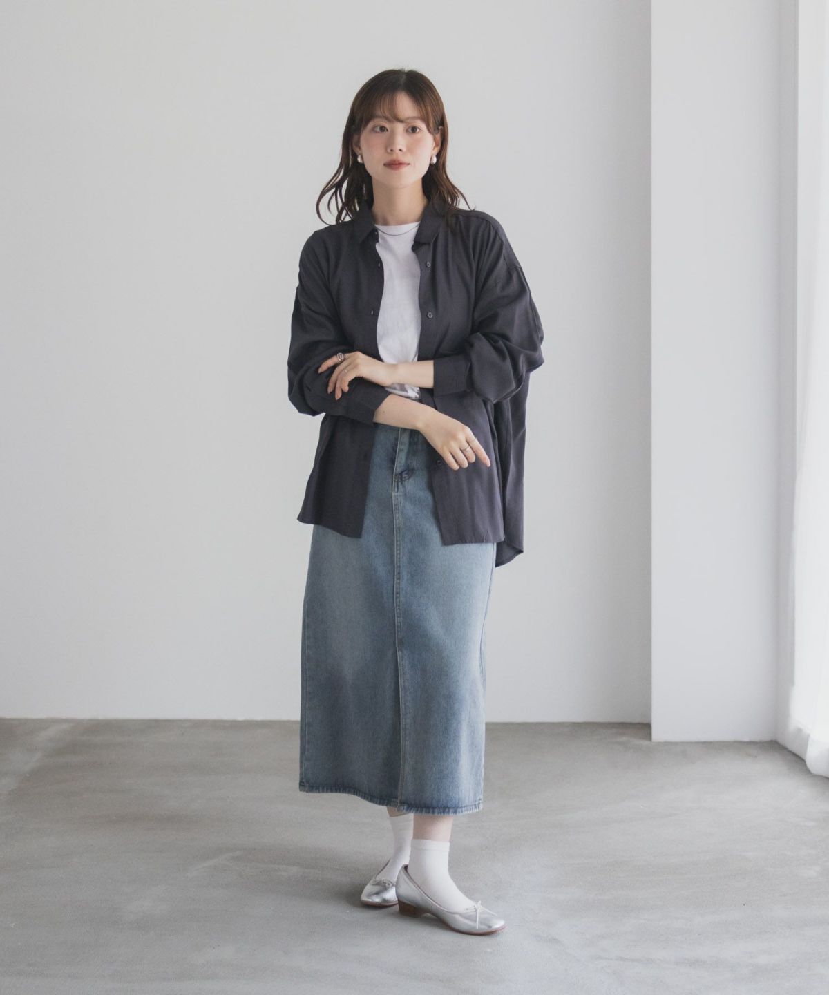 nAvy バックタック前開きシャツ レディース