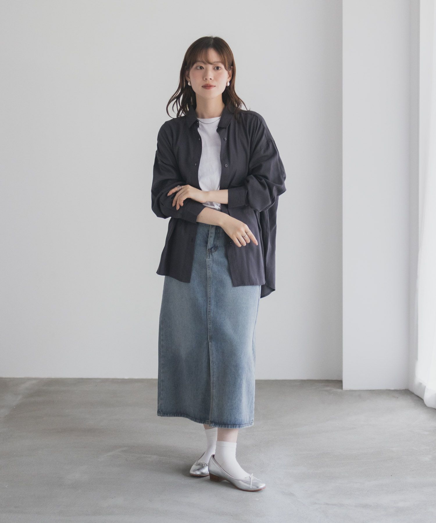 nAvy バックタック前開きシャツ レディース