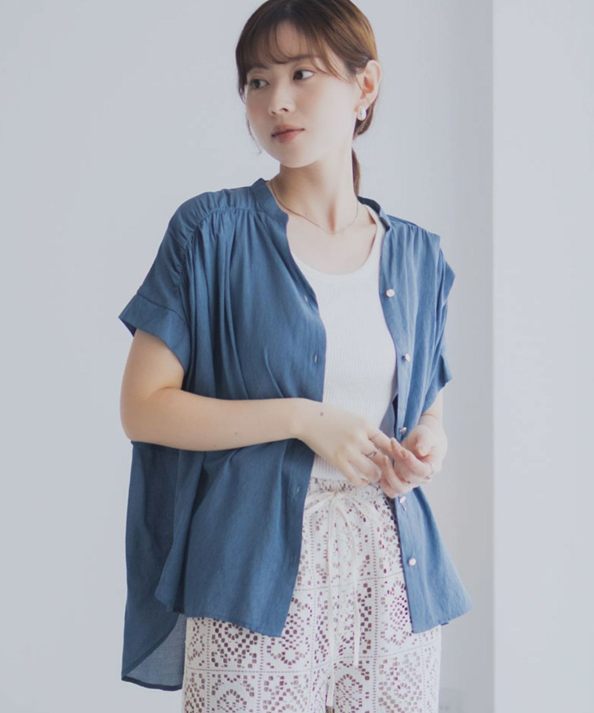 Idnes スキッパーシアーブラウス レディース