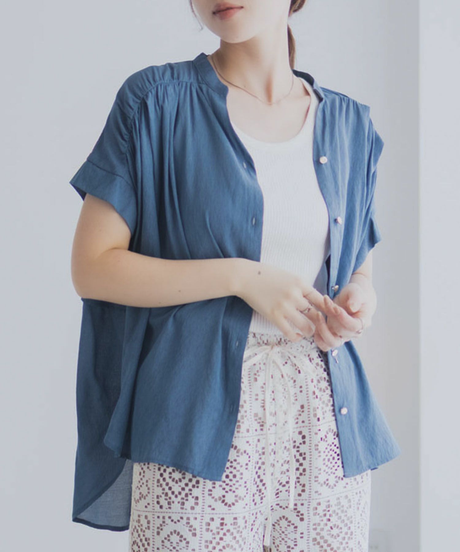 Idnes スキッパーシアーブラウス レディース