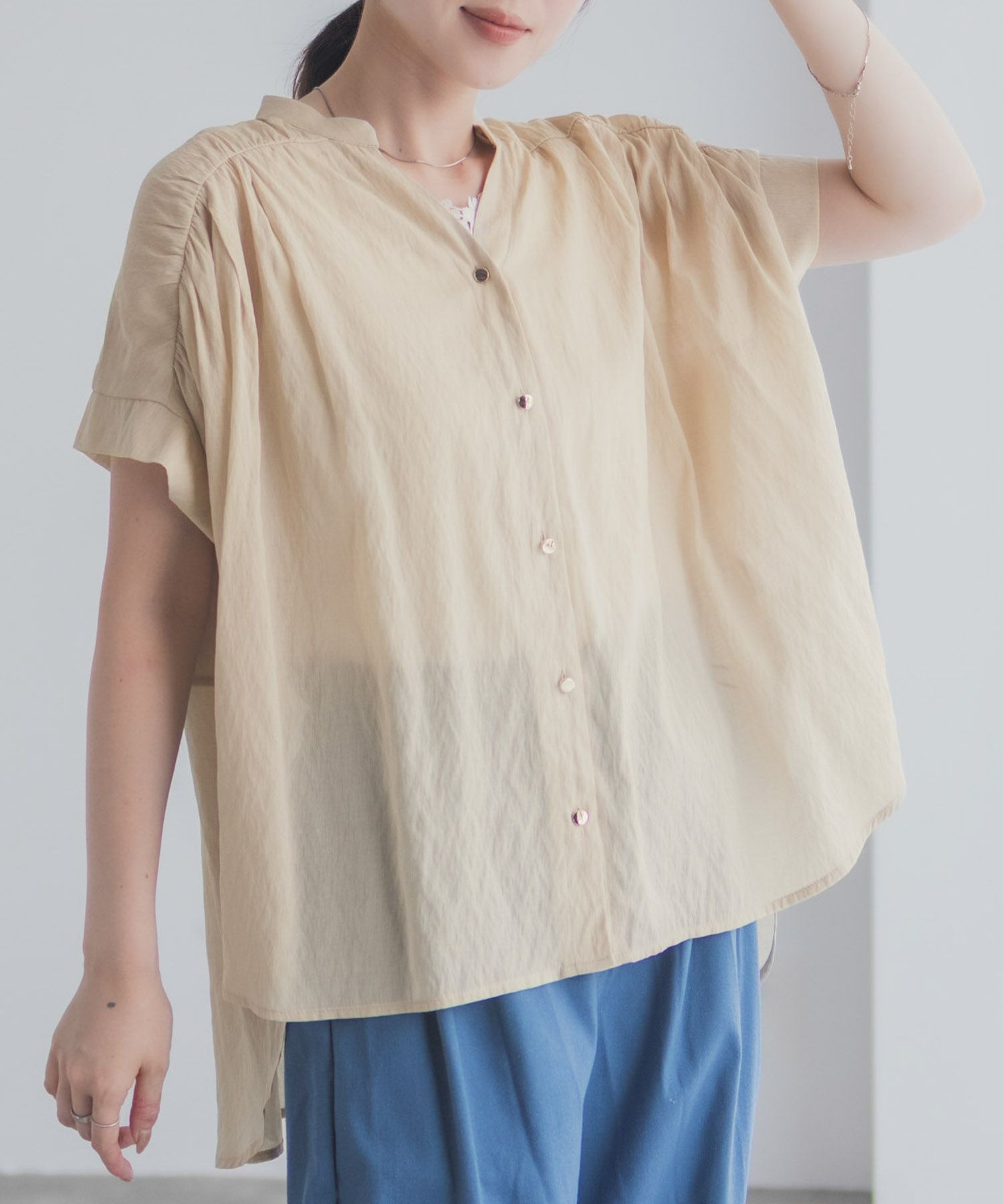Idnes スキッパーシアーブラウス レディース