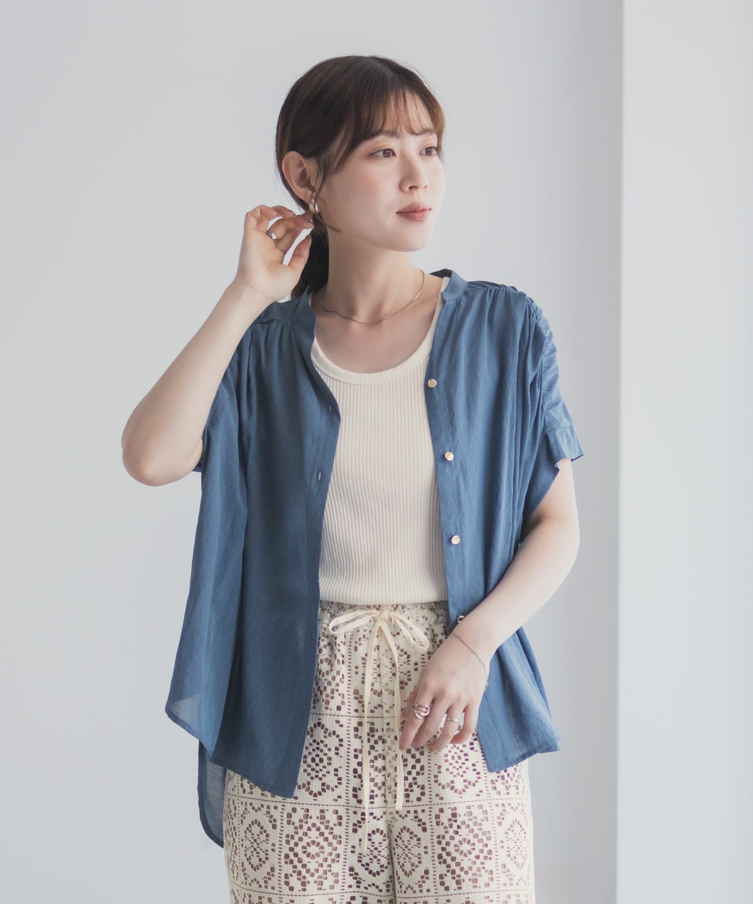 Idnes スキッパーシアーブラウス レディース