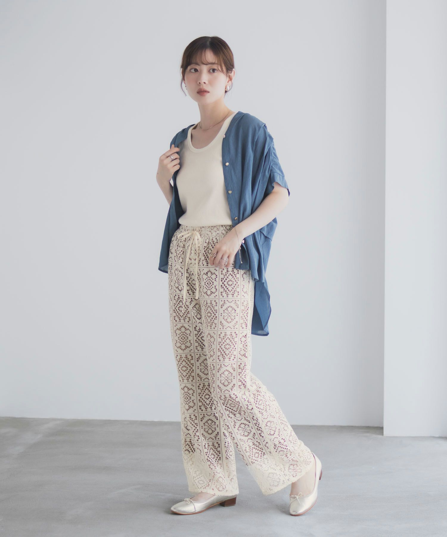 Idnes スキッパーシアーブラウス レディース