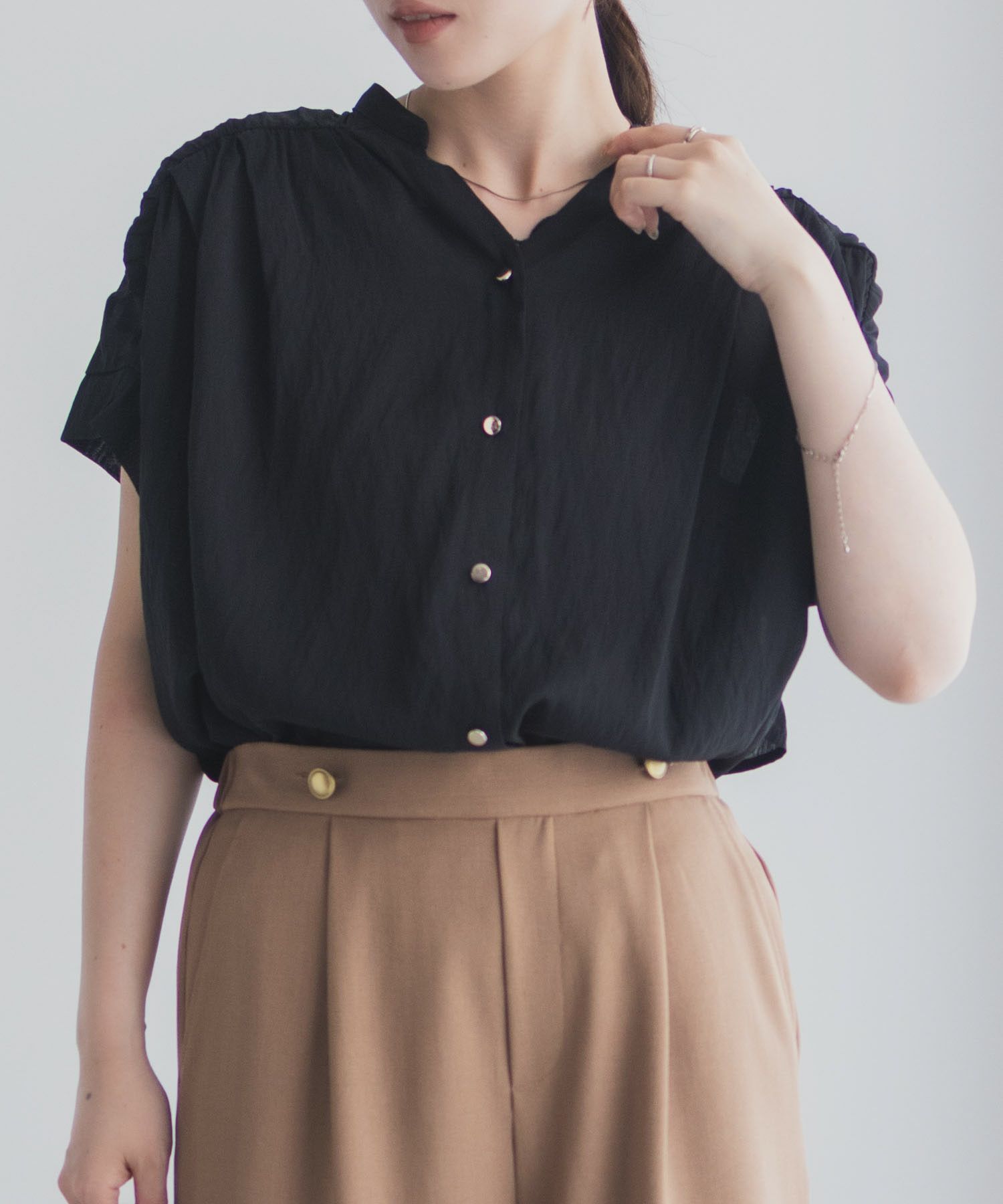 Idnes スキッパーシアーブラウス レディース