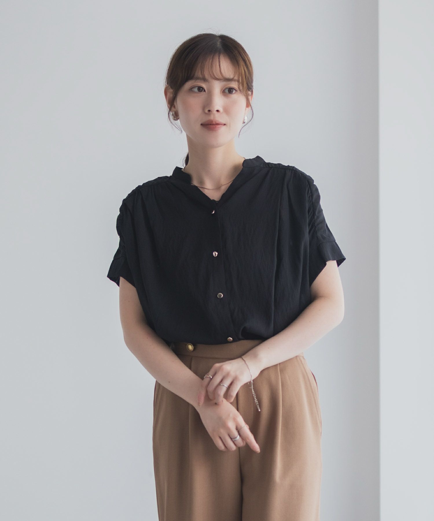 Idnes スキッパーシアーブラウス レディース