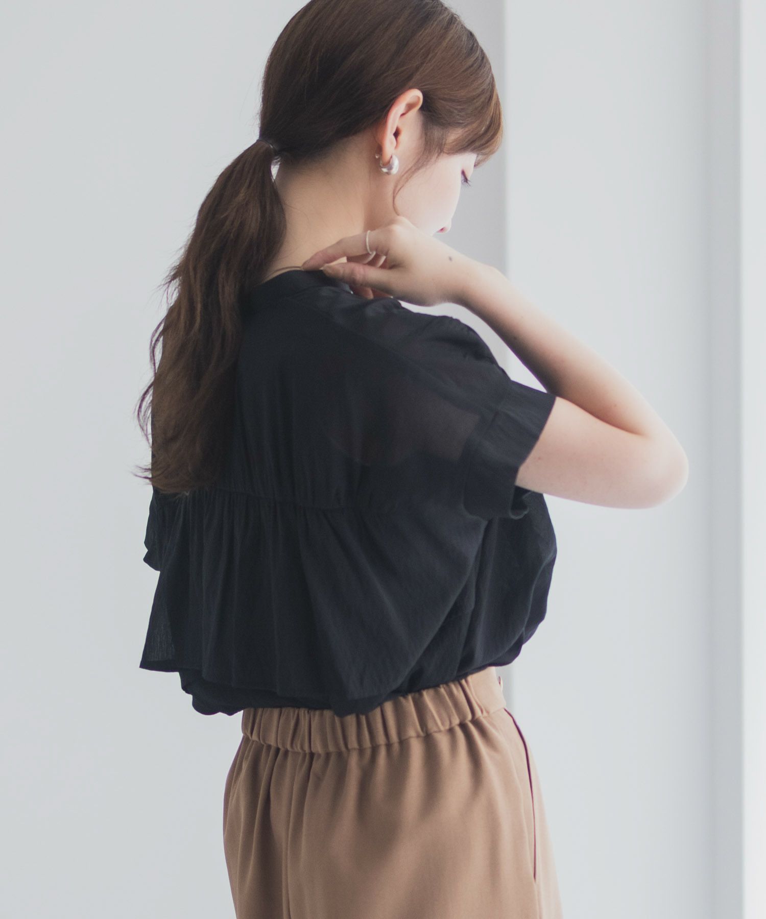 Idnes スキッパーシアーブラウス レディース