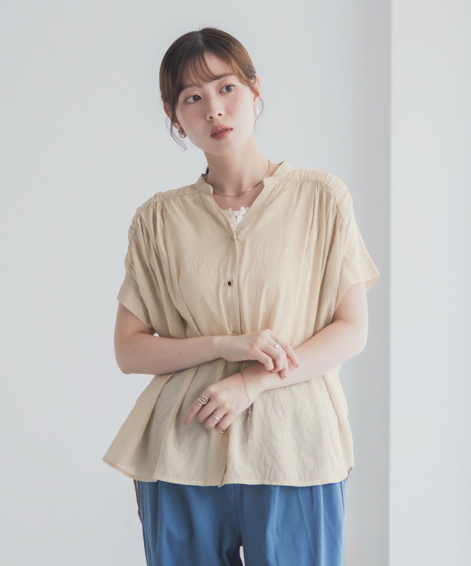 Idnes スキッパーシアーブラウス レディース